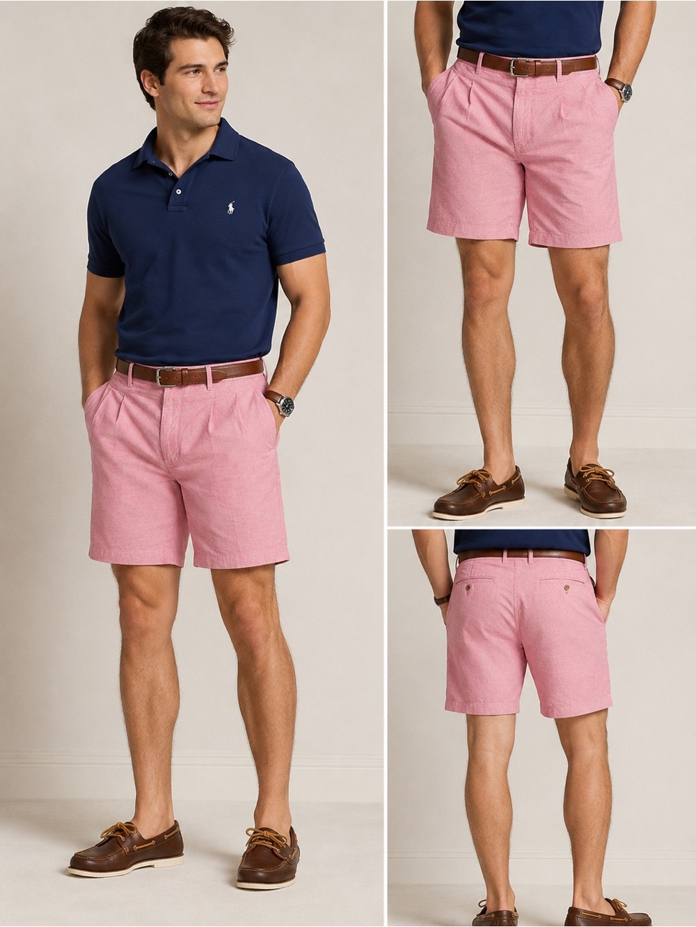 Polo Ralph Lauren Men’s Pink Pleated Tyler Shorts Size 34 Stretch Preppy vintage